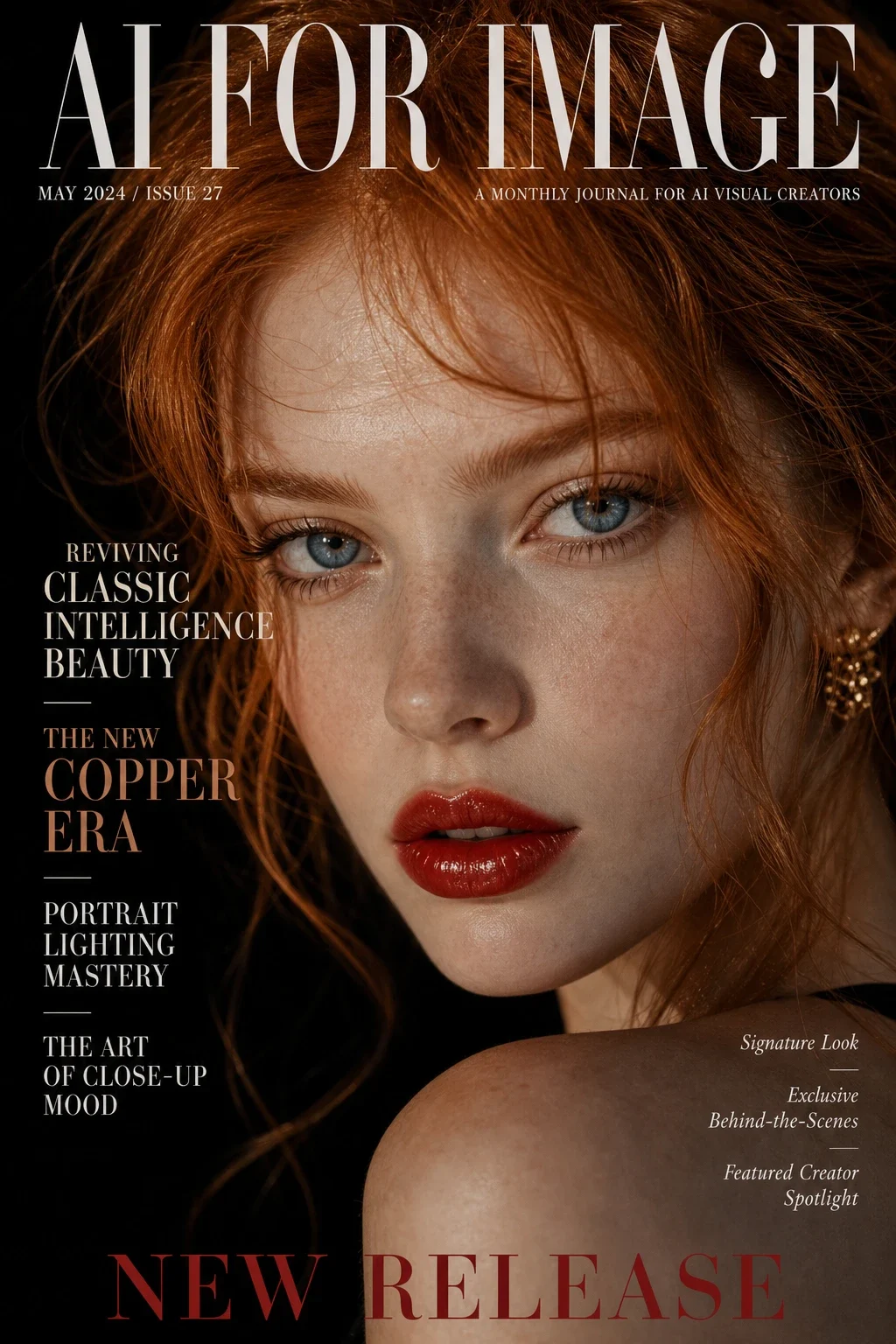 Magazine cover with copper-haired model