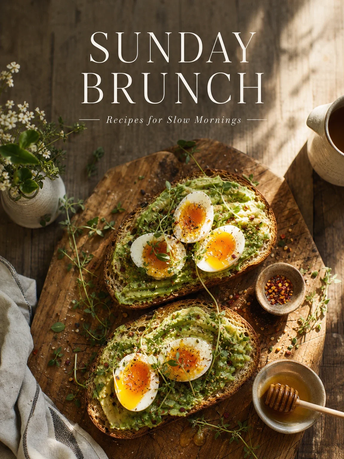 Overhead brunch food photography cover