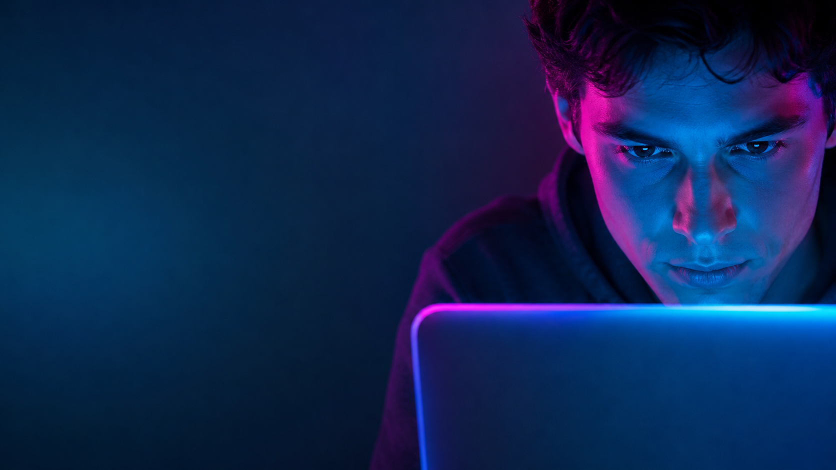 Cinematic laptop glow thumbnail concept